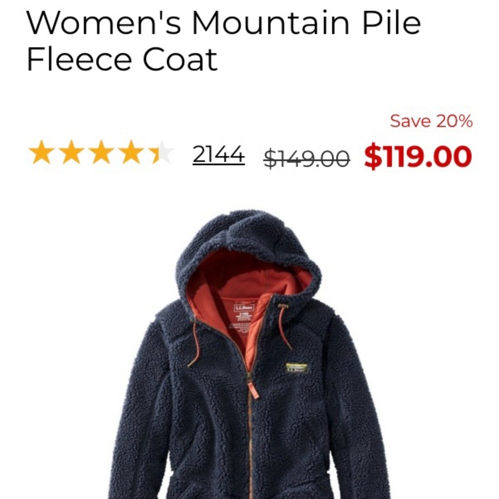 LL Bean Mountain Pile Fleece Coat Medium